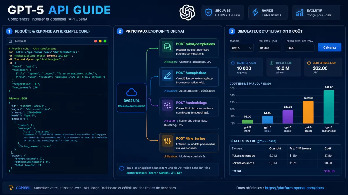 Calculateur graphique de coût GPT-5 : entrée/sortie, estimation pour 10k appels/jour